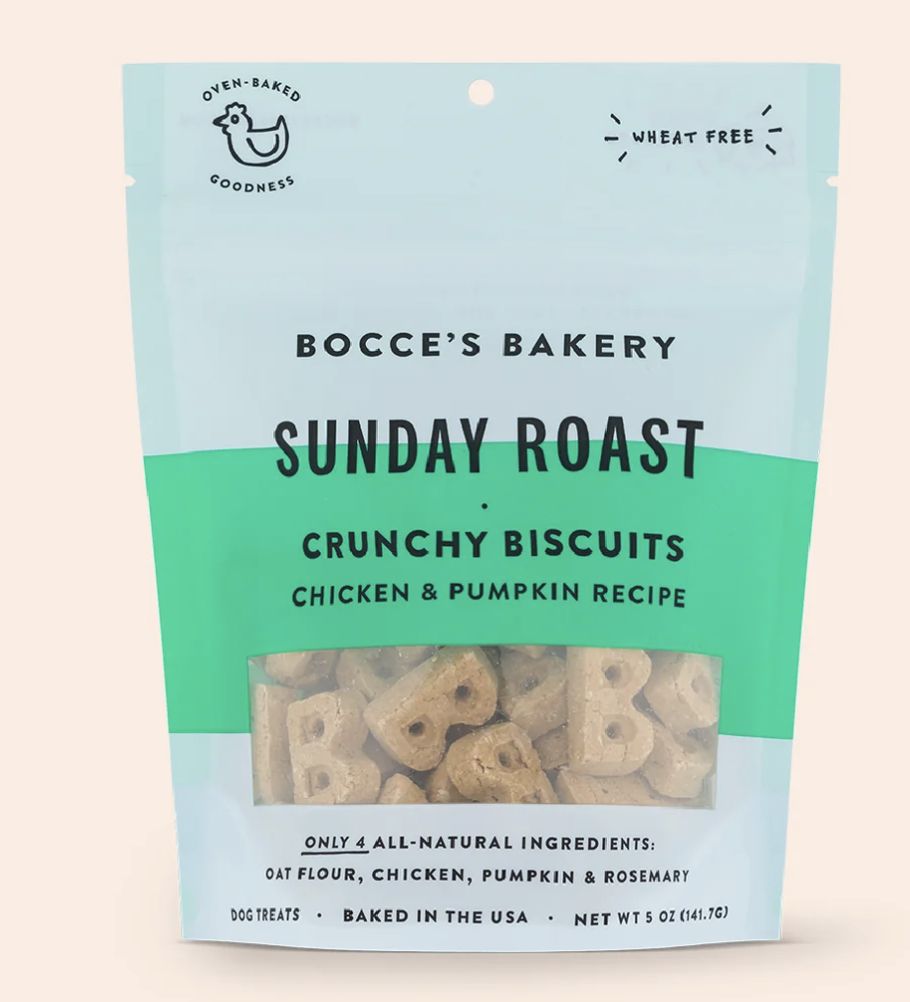 Bocce&#39;s Bakery Crunchy Biscuits Sunday Roast Dog Treats 5oz