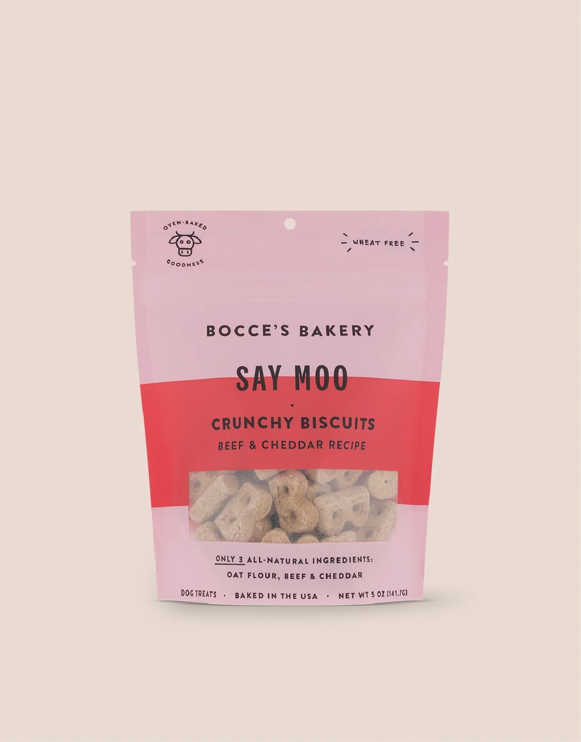 Bocce&#39;s Bakery Crunchy Biscuits Say Moo Dog Treats 5oz