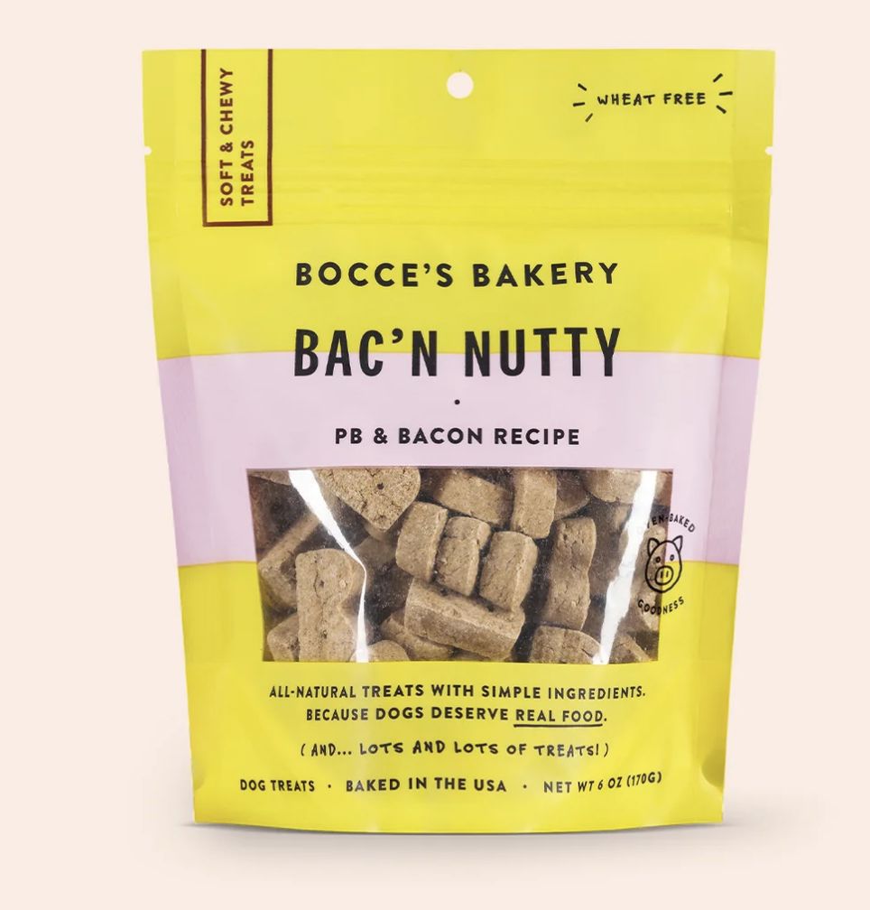 Bocce&#39;s Bakery Soft &amp; Chewy Bac&#39;n Nutty Dog Treats 6oz