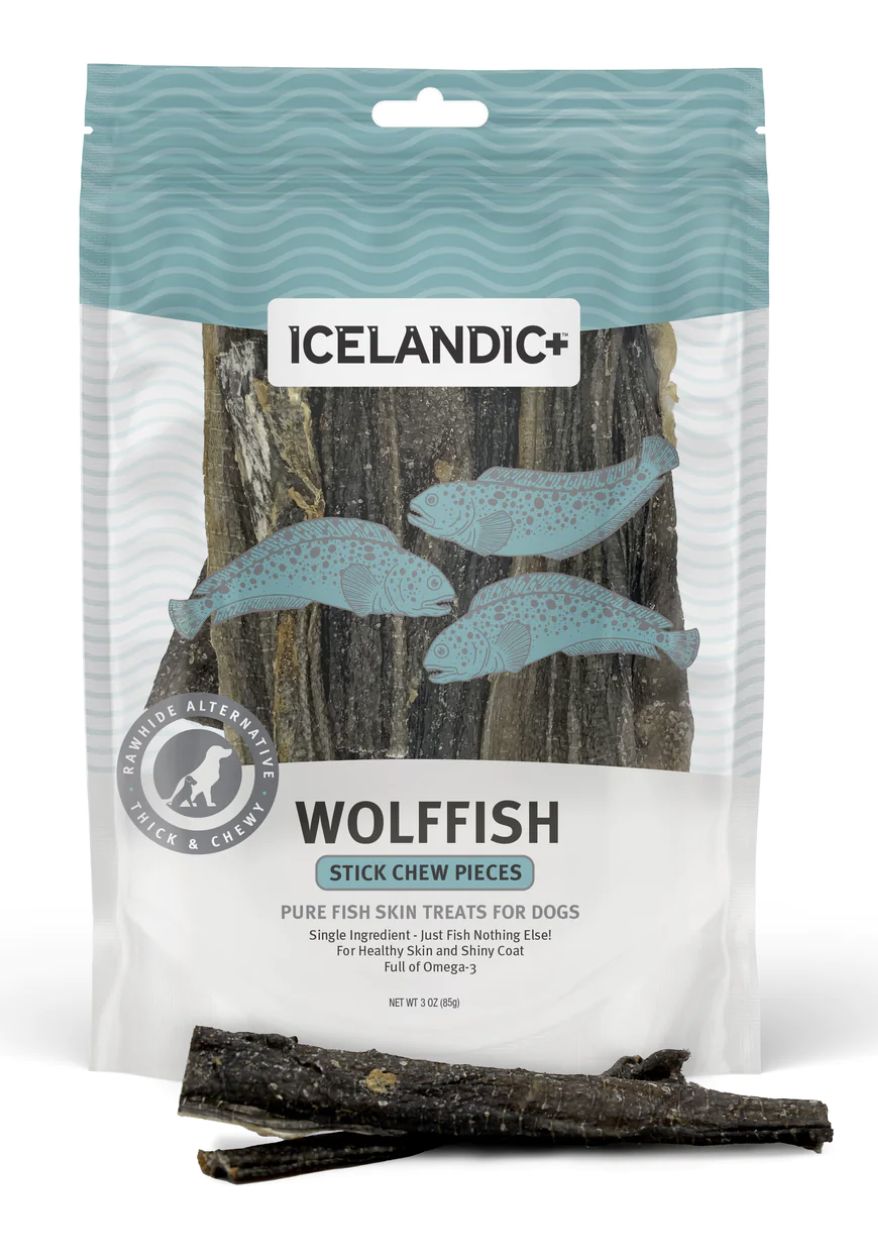 Icelandic Wolffish Stick Chew Pieces Treats 3oz