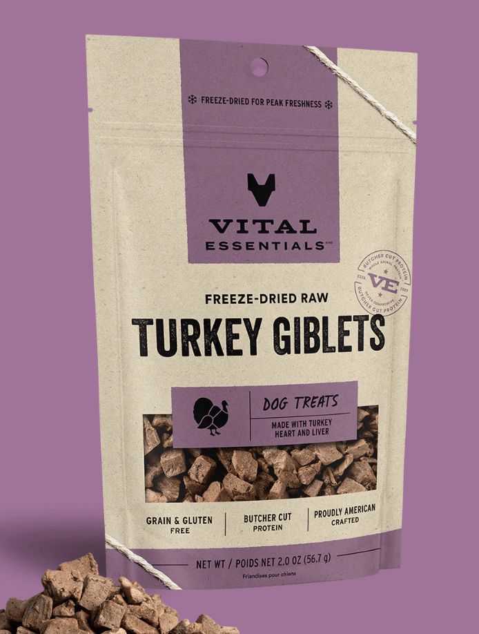 Vital Essentials Freeze-Dried Turkey Giblet Treats for Cats and Dogs 2oz
