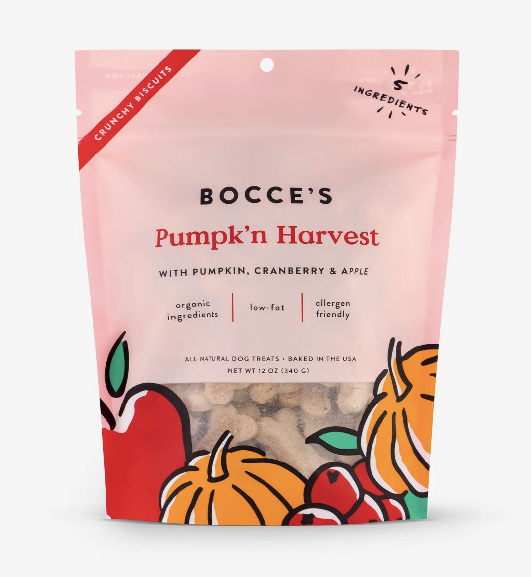 Bocce&#39;s Bakery Crunchy Biscuits Pumpkin Harvest Dog Treats 12oz