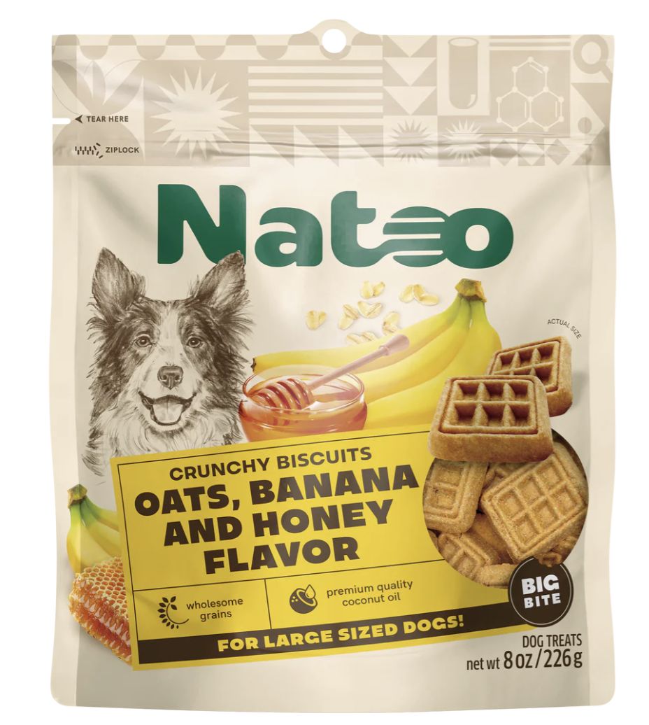 Natoo Crunchy Biscuits - Banana and Honey - Big Bites - 8 oz