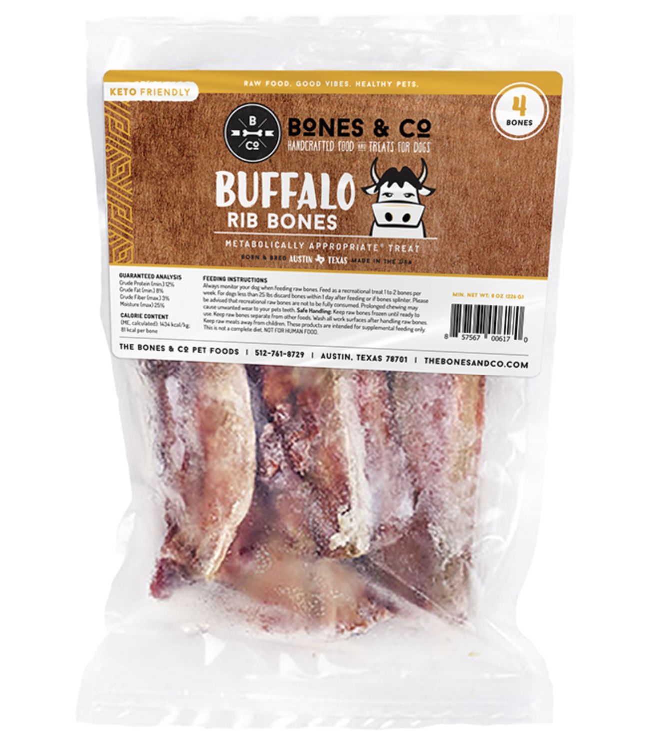 Bones &amp; Co Frozen Buffalo Rib Bones 5&quot; - 4 pk
