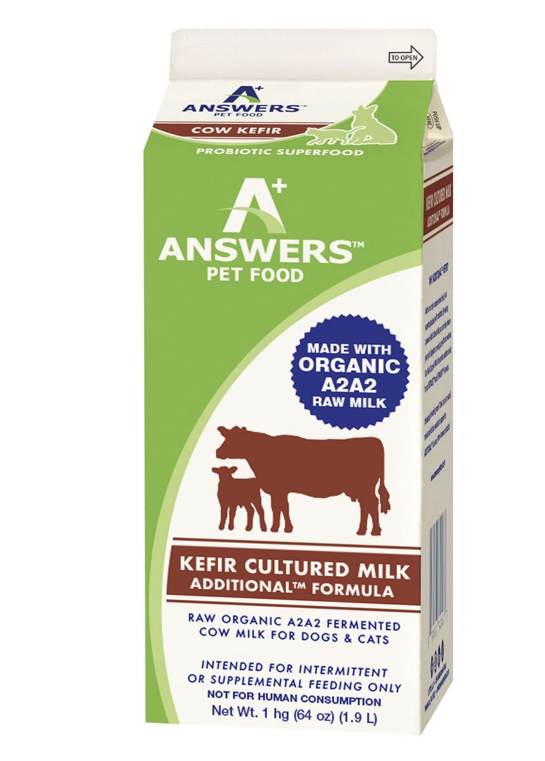 Answers Pet Food Frozen Organic A2 Fermented Raw Cow Milk Kefir 1/2 Gallon