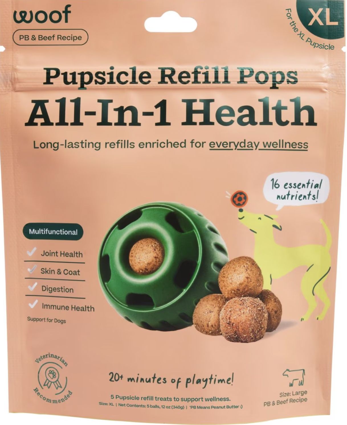 Woof Peanut Butter &amp; Beef All-in-1 Health Pupsicle Refill Pops - XL