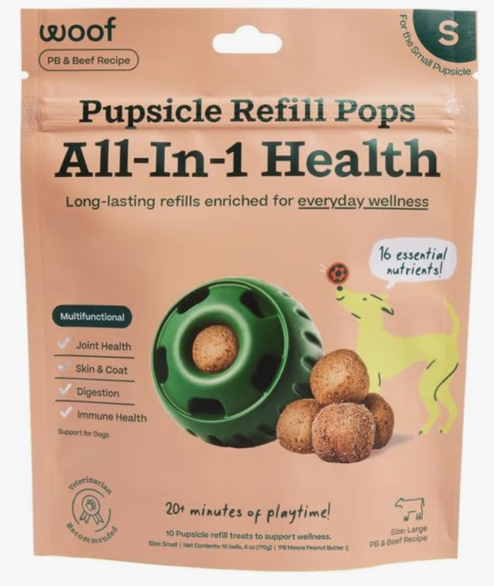 Woof Peanut Butter &amp; Beef All-in-1 Health Pupsicle Refill Pops - Small