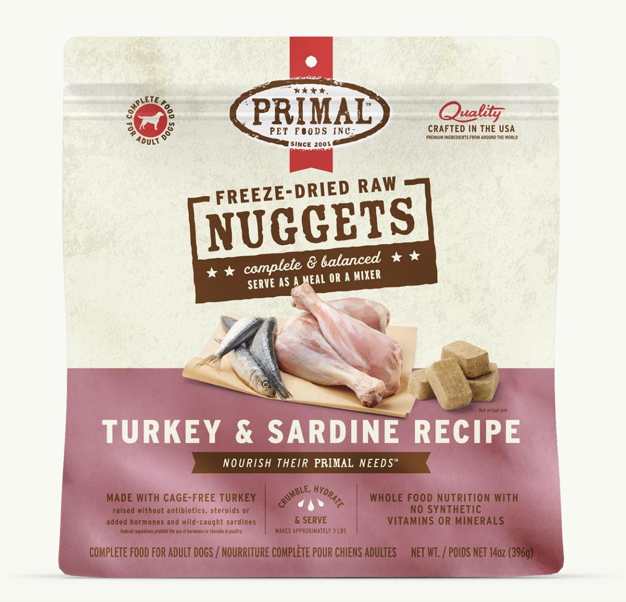 Primal Freeze Dried Nuggets Turkey &amp; Sardine Formula Dog Food 14oz