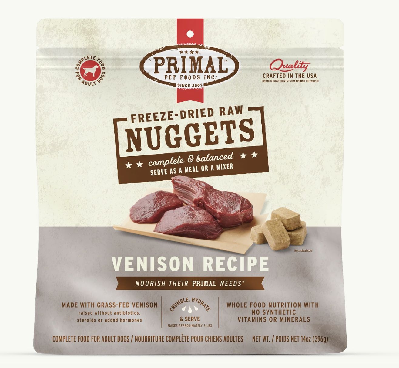Primal Freeze Dried Nuggets Venison Formula Dog Food 14oz