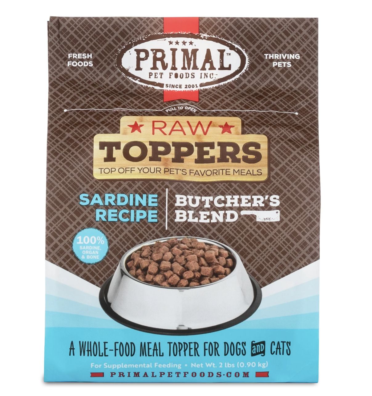 Primal Frozen Butcher&#39;s Blend Raw Topper Sardine Recipe 2lb