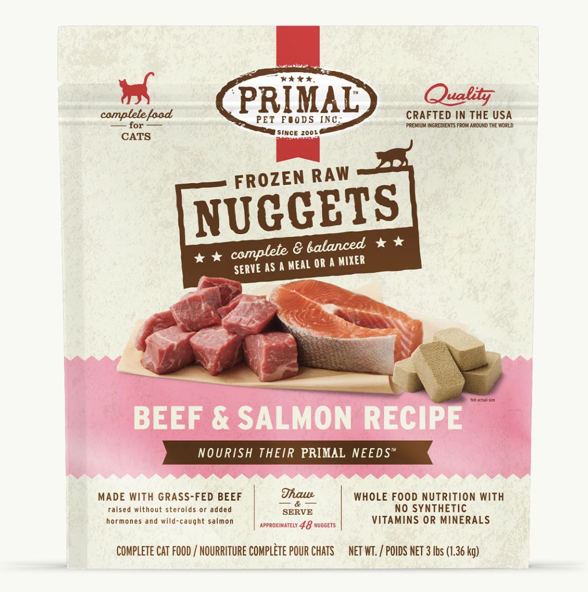 Primal Frozen Raw Nuggets Beef &amp; Salmon Formula Cat Food 3lb