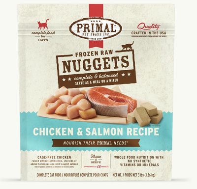 Primal Frozen Raw Nuggets Chicken &amp; Salmon Formula Cat Food 3lb