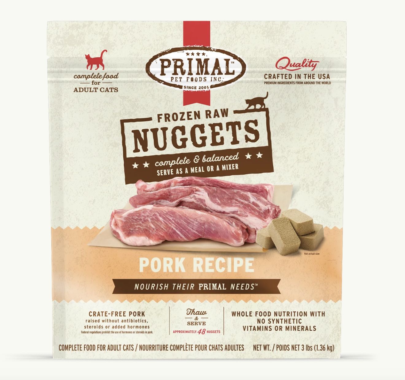 Primal Frozen Raw Nuggets Pork Formula Cat Food 3lb