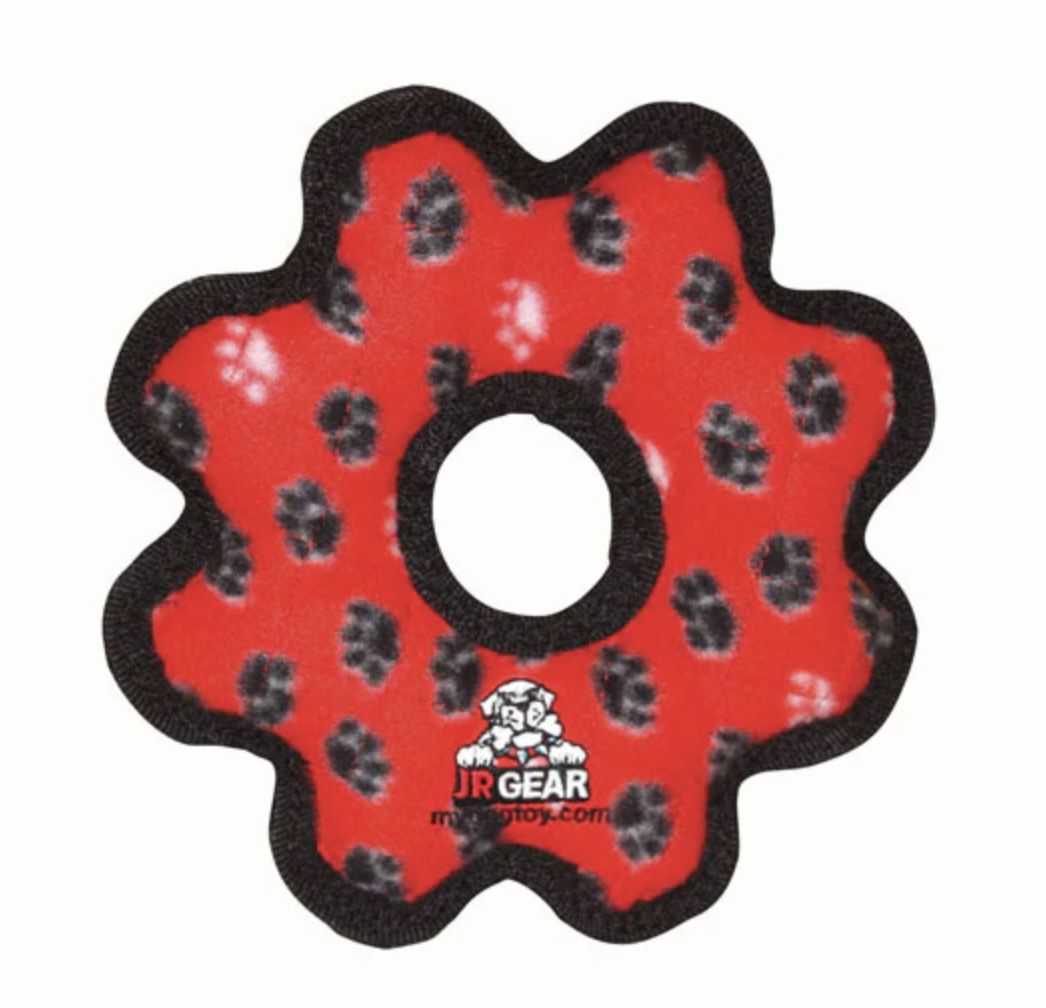 Tuffy Jr Gear Ring Durable Plush Dog Toy - Red Paws