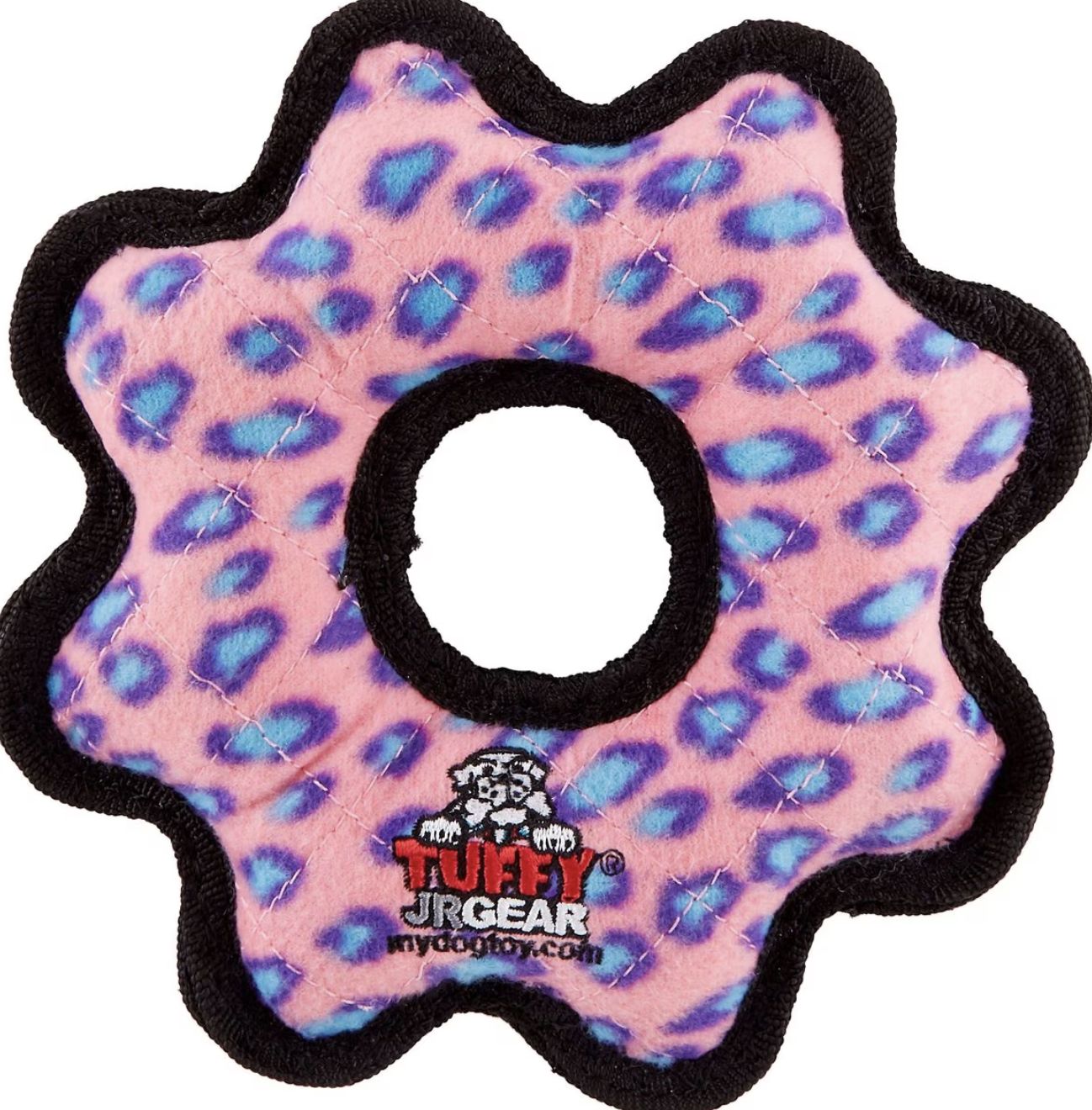 Tuffy Jr Gear Ring Durable Plush Dog Toy - Pink Leopard