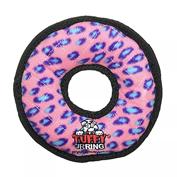 Tuffy Jr Ring Durable Plush Dog Toy - Pink Leopard