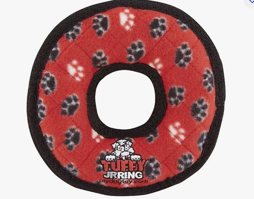 Tuffy Jr Ring Durable Plush Dog Toy - Red Paws