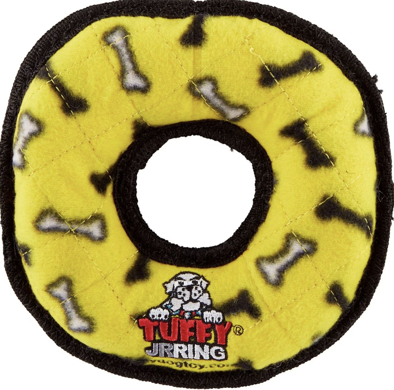 Tuffy Jr Ring Durable Plush Dog Toy - Yellow Bones