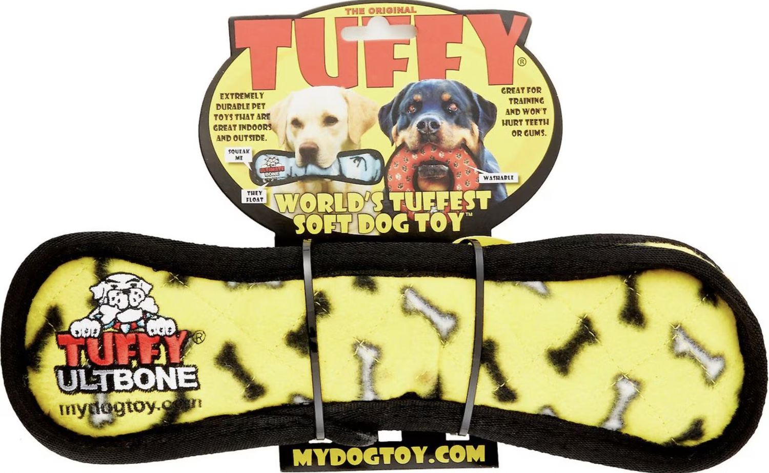 Tuffy Ultimate Bone Durable Plush Dog Toy - Yellow Bones