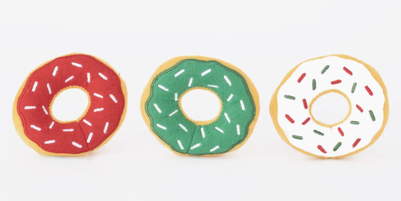 ZippyPaws Miniz Holiday Donutz Christmas Dog Toys, 3 Pack