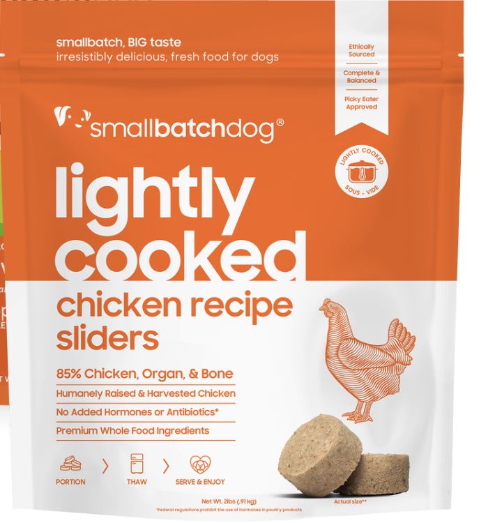 Smallbatch Frozen Lightly Cooked Chicken Sliders Dog Food 2lb