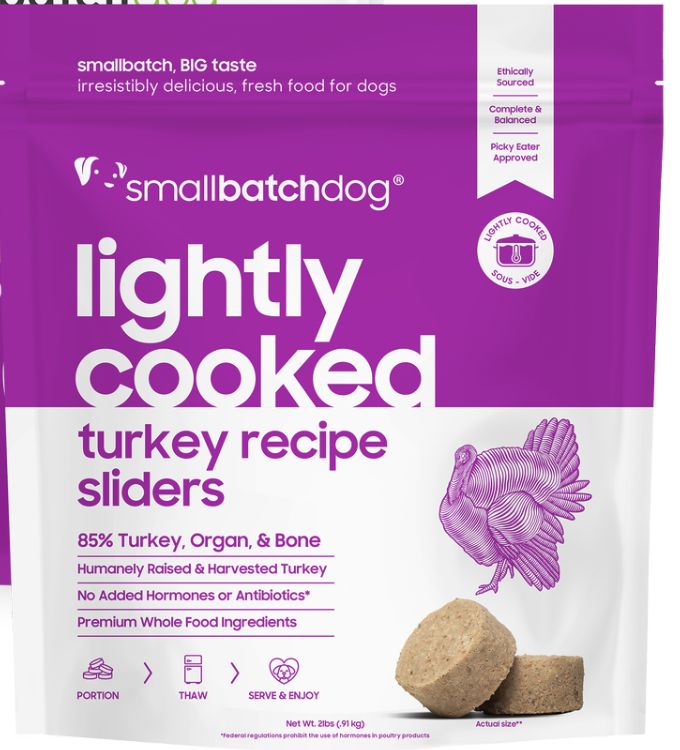 Smallbatch Frozen Lightly Cooked Turkey Sliders Dog Food 2lb