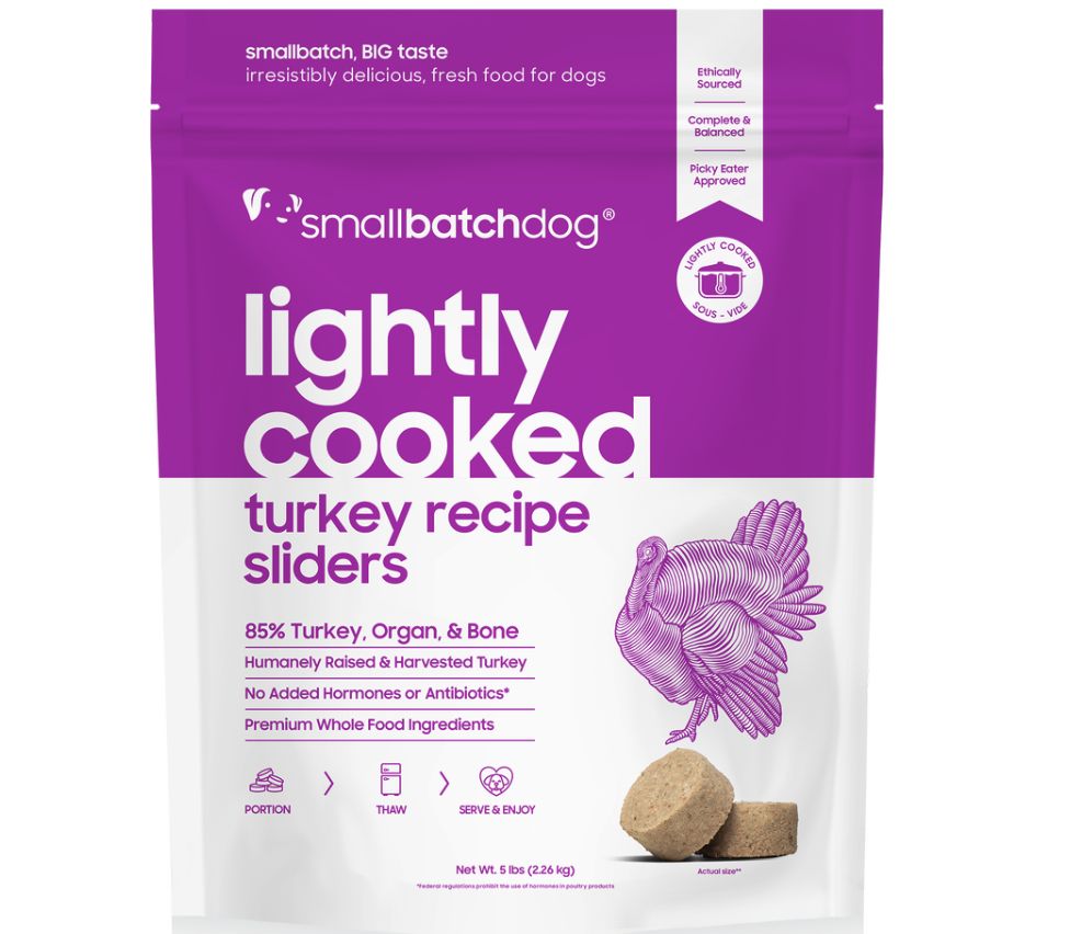 Smallbatch Frozen Lightly Cooked Turkey Sliders Dog Food 5lb