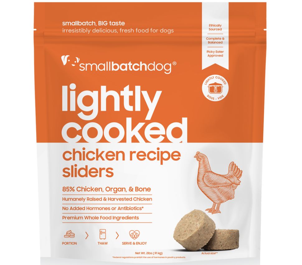 Smallbatch Frozen Lightly Cooked Chicken Sliders Dog Food 5lb