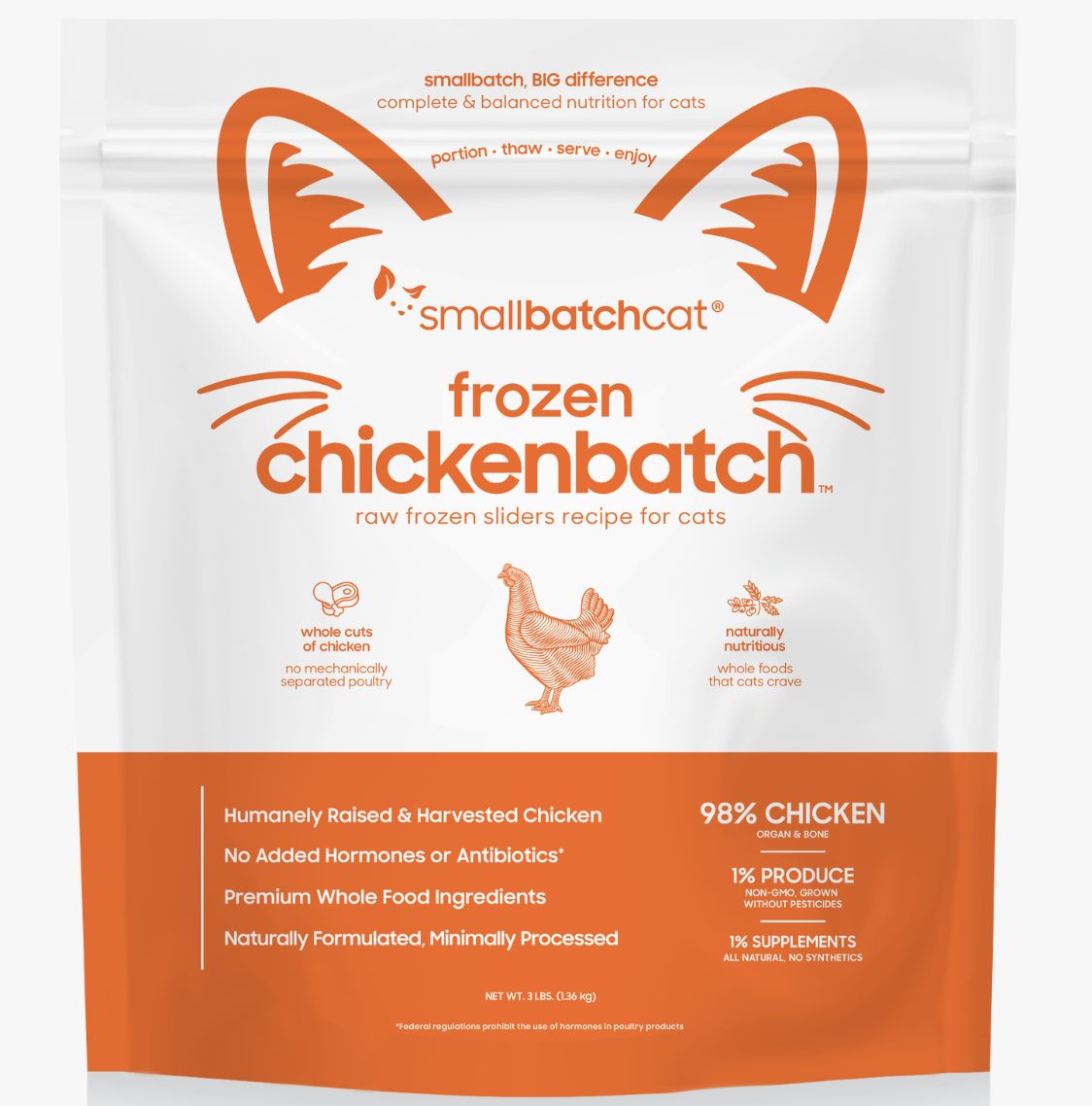 Smallbatch Frozen Raw Chicken Sliders Cat Food 3lb