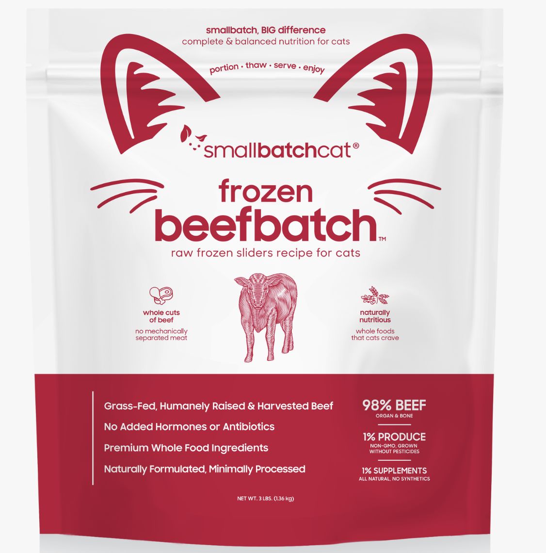 Smallbatch Frozen Raw Beef Sliders Cat Food 3lb