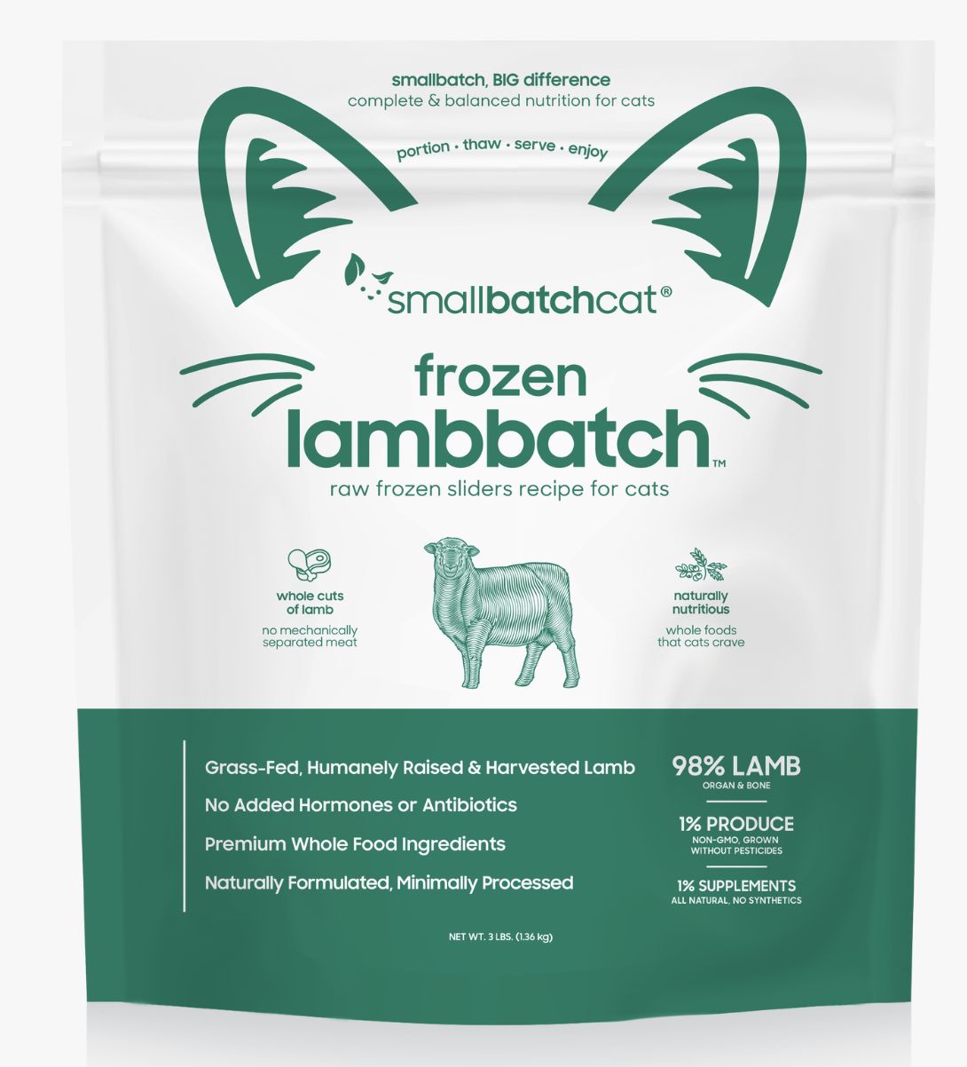 Smallbatch Frozen Raw Lamb Sliders Cat Food 3lbs