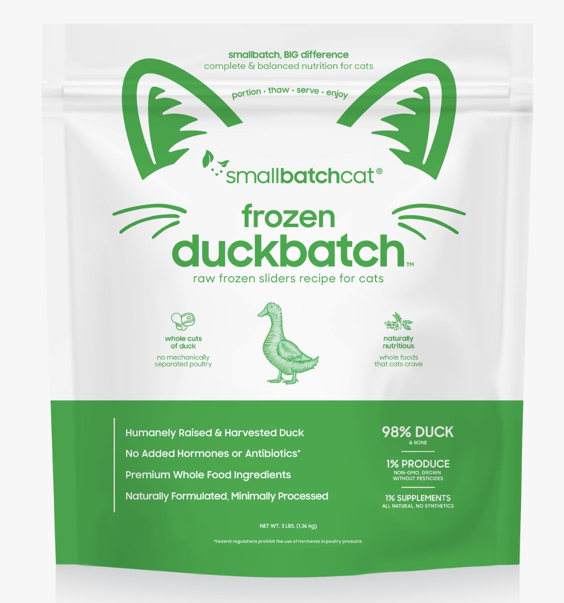 Smallbatch Frozen Raw Duck Sliders Cat Food 3lb
