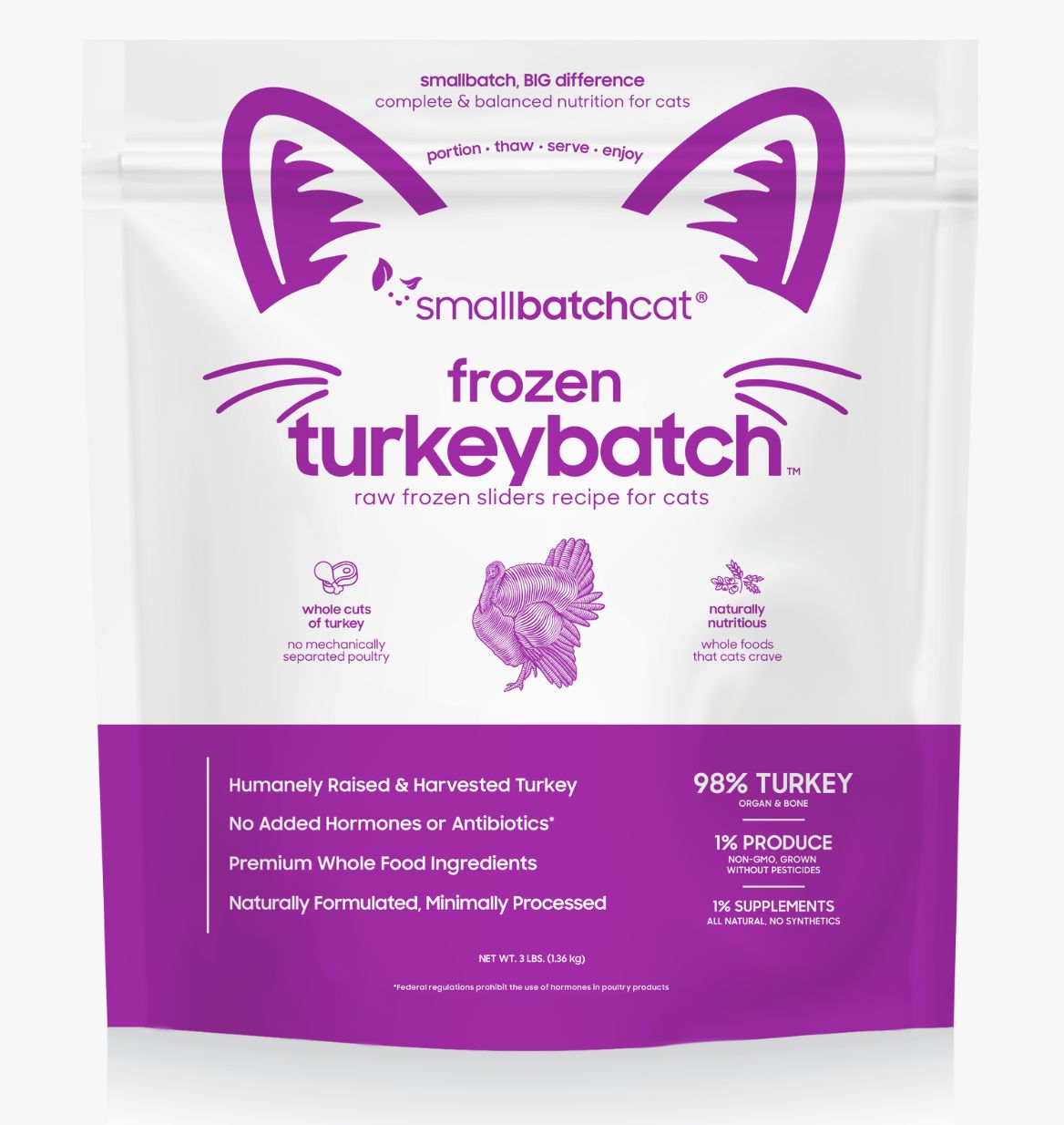 Smallbatch Frozen Raw Turkey Sliders Cat Food 3lb