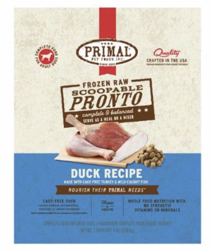 Primal Pronto Frozen Duck Formula with Turkey and Fish Dog Food 4 lb