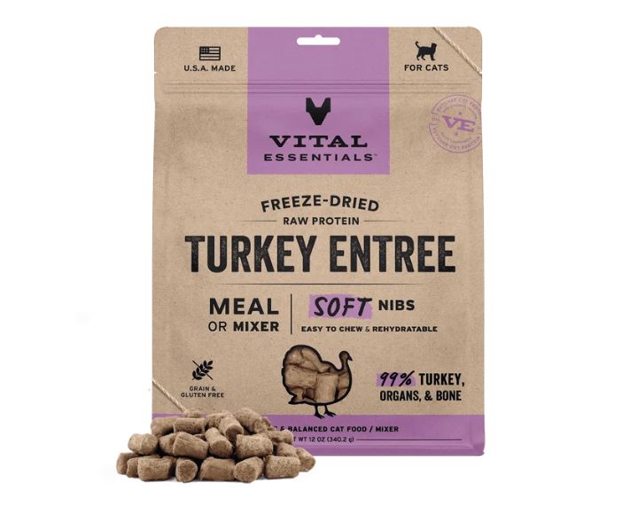 Vital Essentials Freeze Dried Soft Nibs Cat Food - Turkey 14 oz
