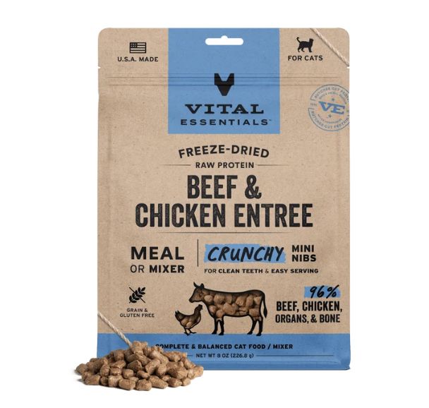 Vital Essentials Freeze-Dried Beef &amp; Chicken Entree Mini Nibs Cat Food 12oz