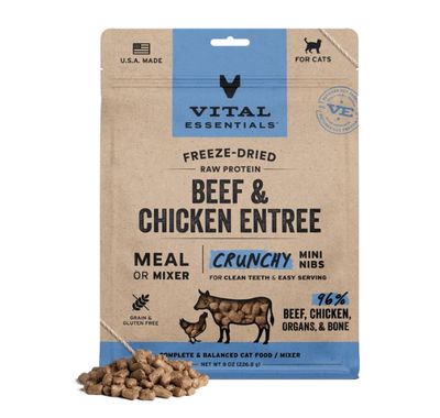 Vital Essentials Freeze-Dried Beef &amp; Chicken Entree Mini Nibs Cat Food 12oz