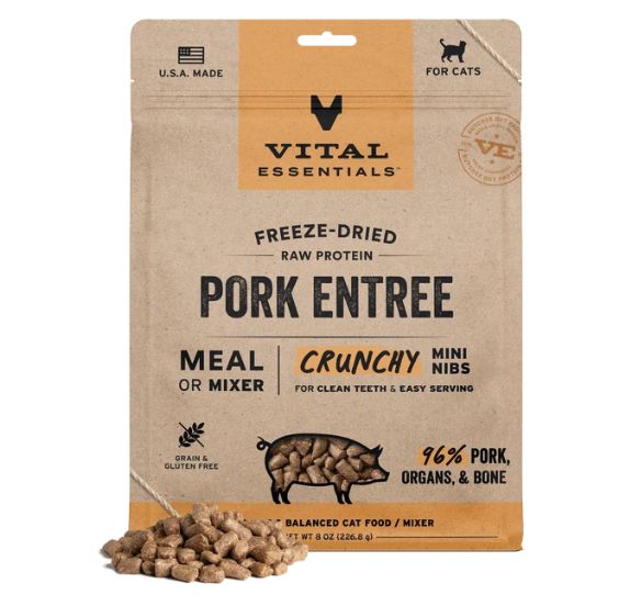 Vital Essentials Freeze-Dried Pork Entree Mini Nibs Cat Food 12oz