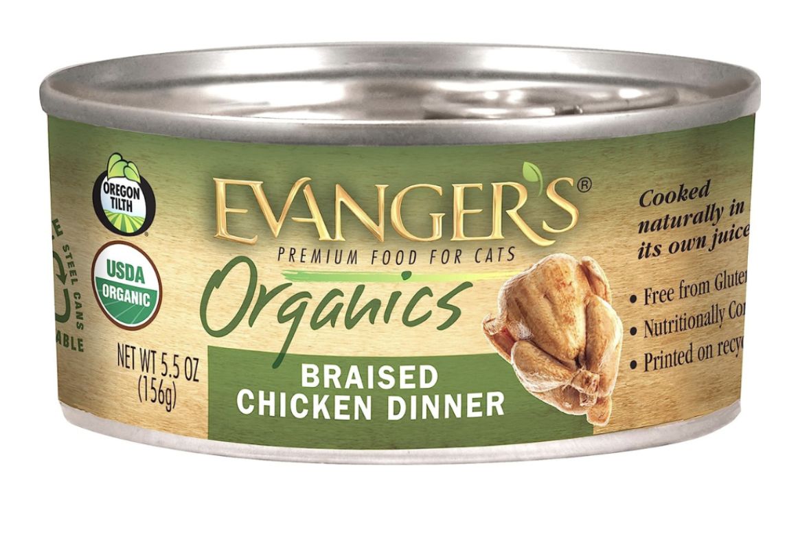 Evanger&#39;s Organics Braised Chicken Dinner Canned Cat Food 5.5oz