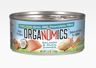 Evanger&#39;s Organomics Salmon Duck Dinner Canned Cat Food  5.5oz