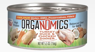 Evanger&#39;s Organomics Turkey Duck and Chicken Dinner Canned Cat Food  5.5oz