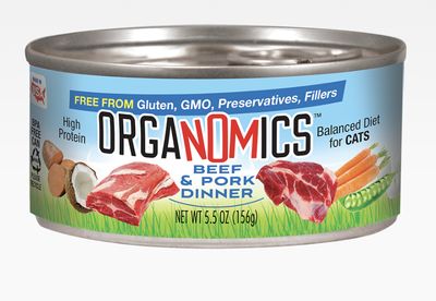 Evanger&#39;s Organomics Beef and Pork Dinner Canned Cat Food  5.5oz