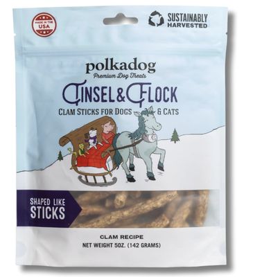 Polkadog Tinsel &amp; Flock Clam Sticks Treats for Dog 5oz