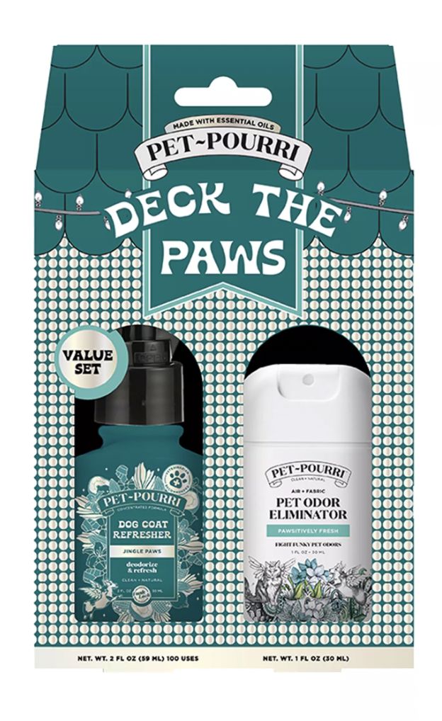 Pet Pourri Air &amp; Fabric Spray and Dog Coat Refresher Holiday Deck The Paws Gift Set