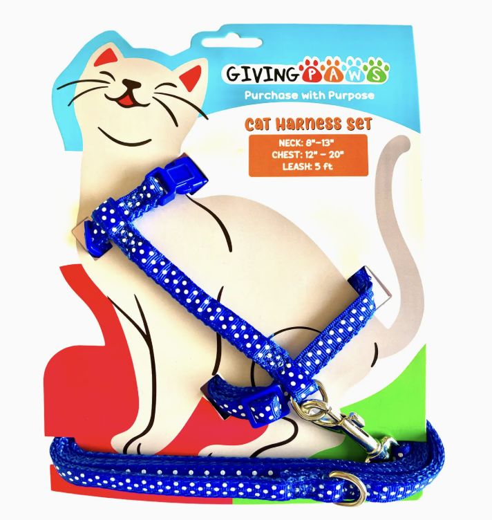 Giving Paws Cat Harness and Leash Set- Blue