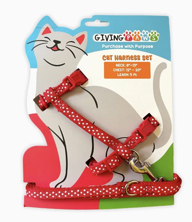 Giving Paws Cat Harness and Leash Set- Red