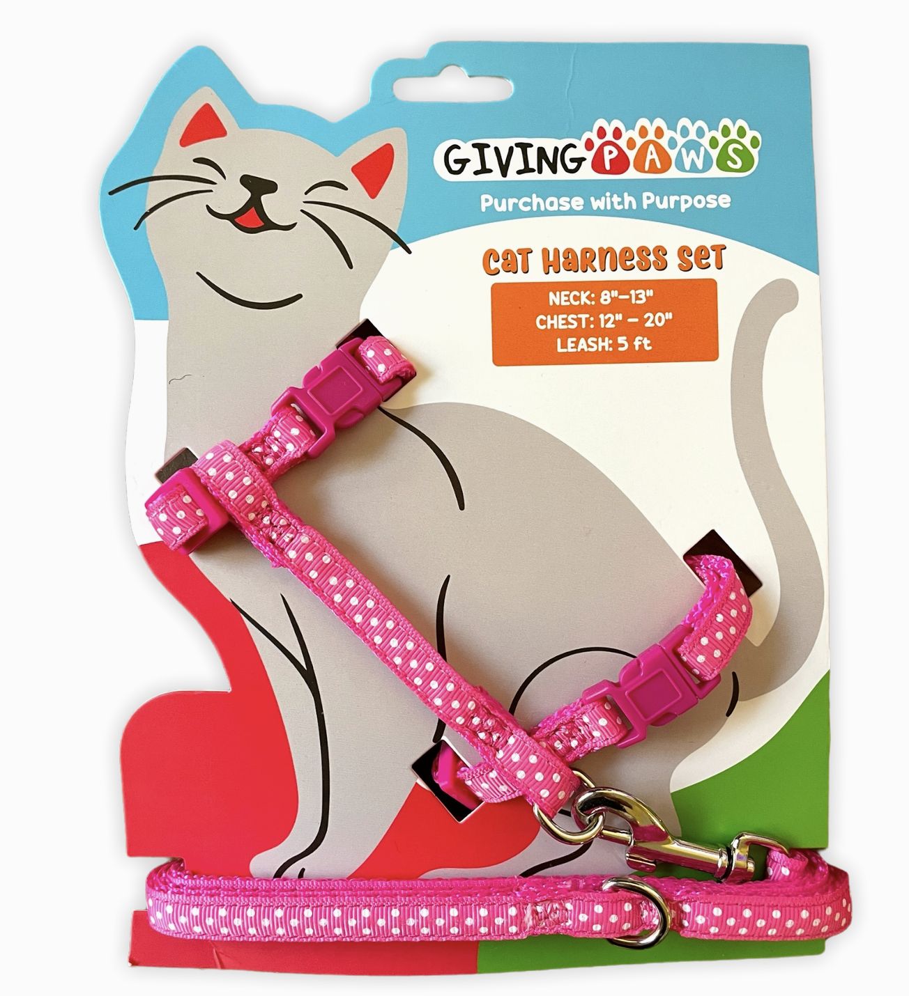 Giving Paws Cat Harness and Leash Set- Pink
