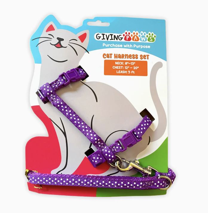Giving Paws Cat Harness and Leash Set - Purple