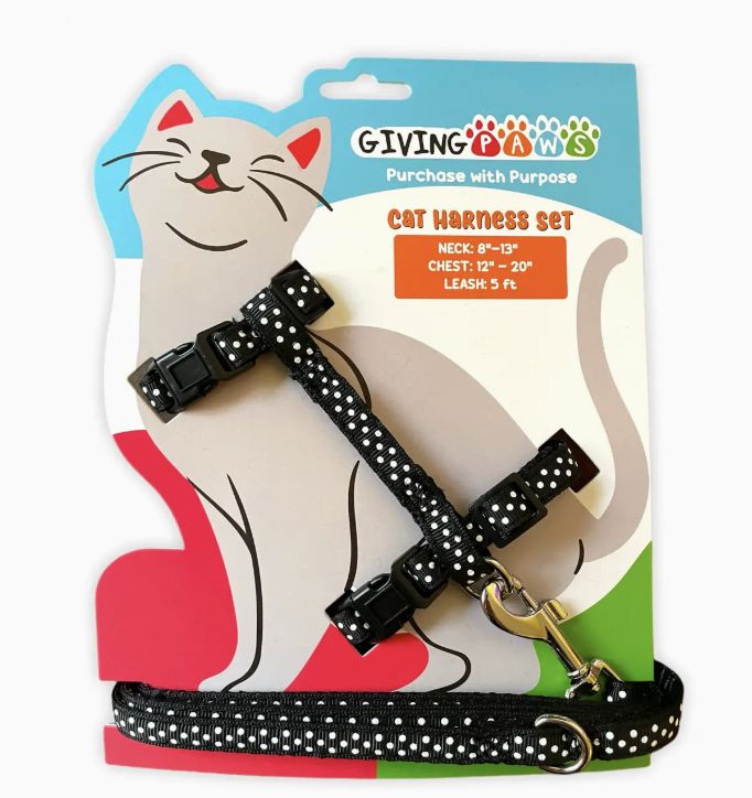 Giving Paws Cat Harness and Leash Set - Black