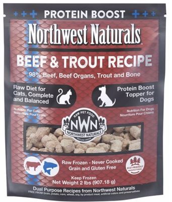 Northwest Naturals Frozen Raw Beef &amp; Trout Recipe for Cats &amp; Protein Boost Topper for Dogs -2lb